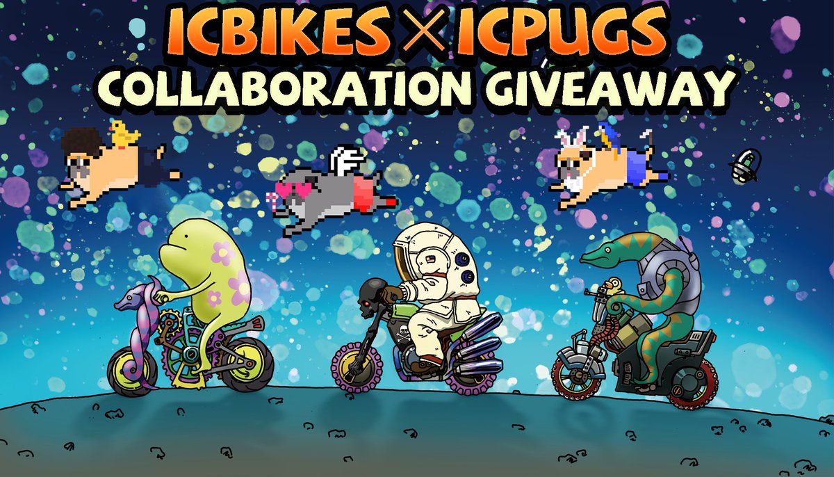 🎉GIVEAWAY🎉
<a href="/ic_bikes/">ICBikes MINTING IS LIVE</a> × <a href="/ic_pugs/">ICPugs ∞ 🚀 Mint Now on icpugs.com</a>
 
 The day has finally come for ICPugs to ride IC Bikes

🏆5 #NFTs and 10 WL spots

Rules:
✅❤️&amp; RT
✅ Follow <a href="/ic_pugs/">ICPugs ∞ 🚀 Mint Now on icpugs.com</a> &amp; <a href="/ic_bikes/">ICBikes MINTING IS LIVE</a>
✅ Tag 3 friends
✅ Join our Discord:
discord.com/invite/E53xH6U…
discord.com/invite/aNeEEV6…

Ends in 48H⏰

#ICP  #NFT
