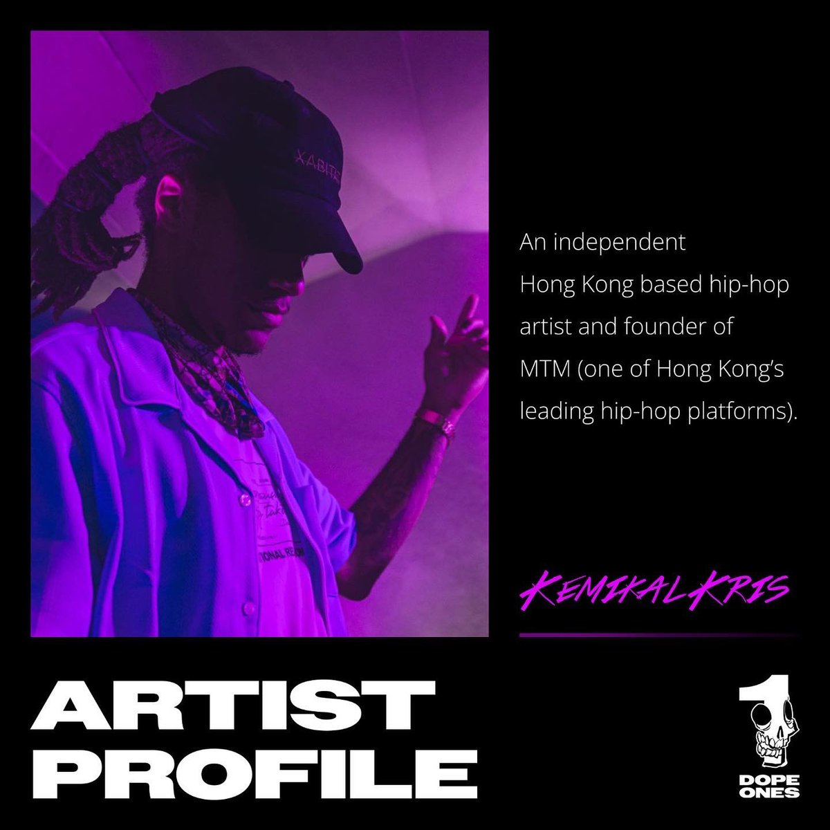 DopeOnesNFT's tweet photo. Kemikal Kris is an independent Hong Kong based hip-hop artist and founder of MAMatoldme852 (one of Hong Kong’s leading hip-hop platforms). 

Music &amp; Insights by Kemikal Kris 

———————
Dope Artists Spotlight is our weekly feature on rising music talents.✨

#nft https://t.co/LTgZN5kb5t