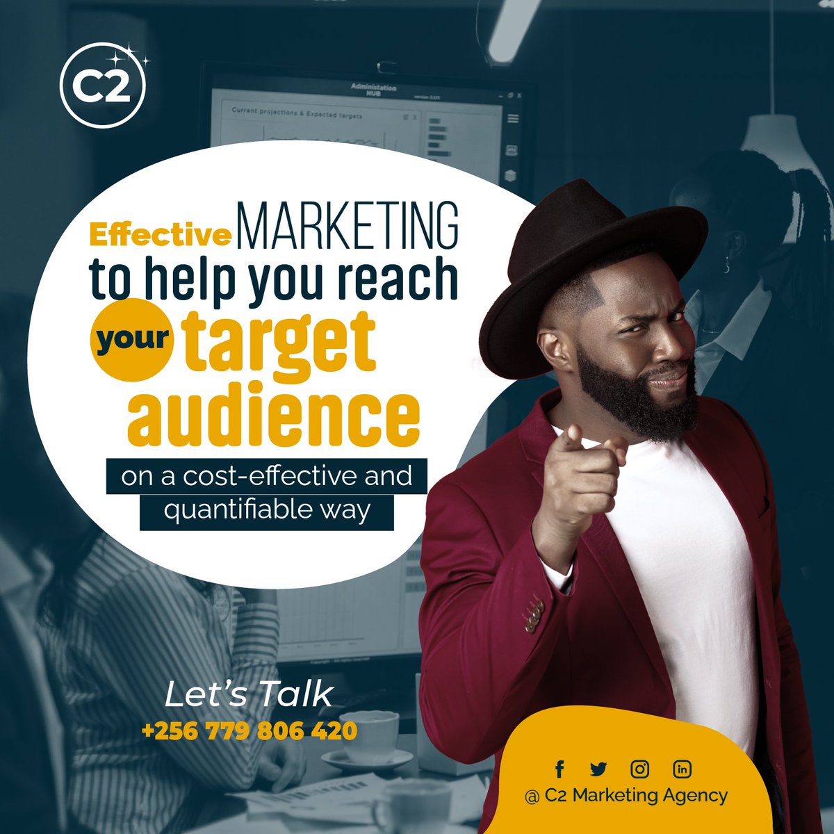 Good Marketing helps you establish your brand, and makes you the first option to turn to when in need of a specific product or service.

For all your marketing needs, 
Contact us on +256779806420
c2marketingagency@gmail.com