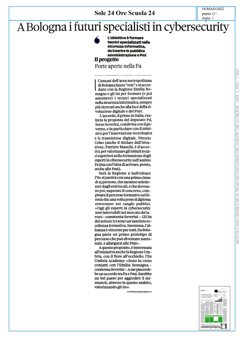 SerseSoverini's tweet photo. Innovare la pubblica amministrazione anzi renderla il motore dell’innovazione nella cybersicurezza in alleanza con gli istituti tecnici superiori è possibile. #pdnetwork #PNRR https://t.co/52oviR4Deq