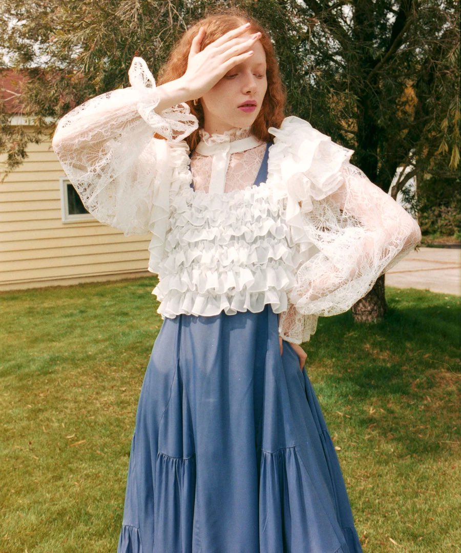 LA BELLE ETUDE longボウタイラッフルフリルシャツブラウス