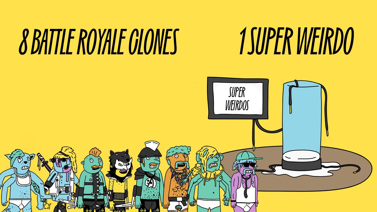 TheWeirdosNFT's tweet photo. ⚔️ Battle Royale lore ⚔️

1⃣ Holders can burn 8 clone Weirdos to generate a new Super Weirdo
2⃣ Super Weirdos are army generals in the conflict between Weirdos and The State
3⃣ They will carry Genesis status (Series 4) with same benefits &amp; access rights as season 1 to 3 https://t.co/JHEruLvQNk
