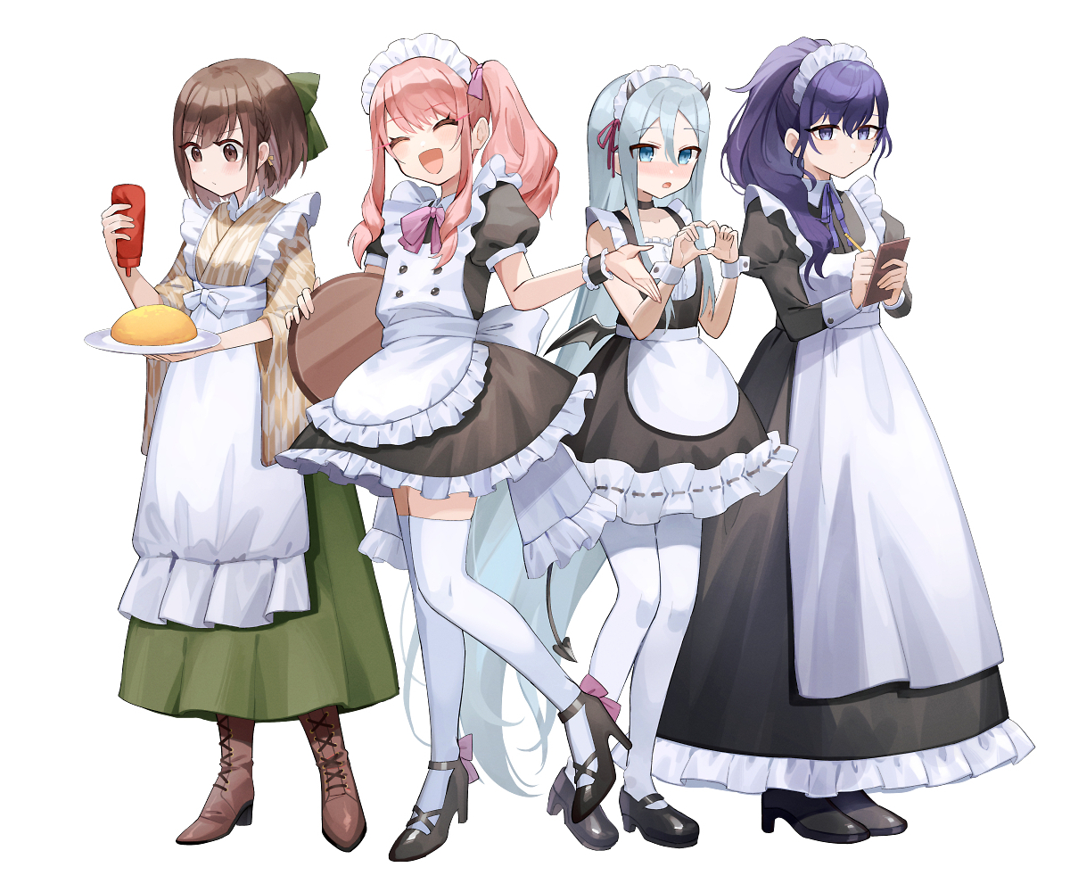pink hair 1other multiple girls long hair omurice apron maid  illustration images
