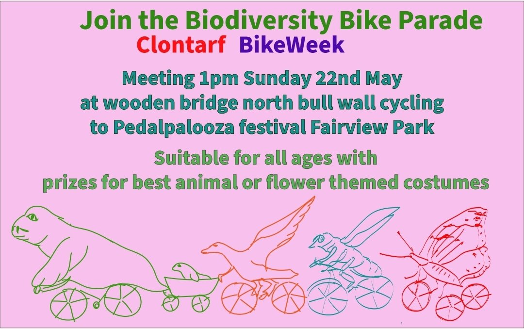 donna_cooney1's tweet photo. #BikeWeekPledge #CycleTogether We've events planned for #bikeweek2022 but to give you time to create a costume for a very special #BiodiversityWeek2022 Bicycle & Biodiversity Parade 1pm Sunday 22nd May from North Bull wall @loveclontarf_ie to #pedalpalooza festival Fairview park. https://t.co/NBUZnZ8CYt
