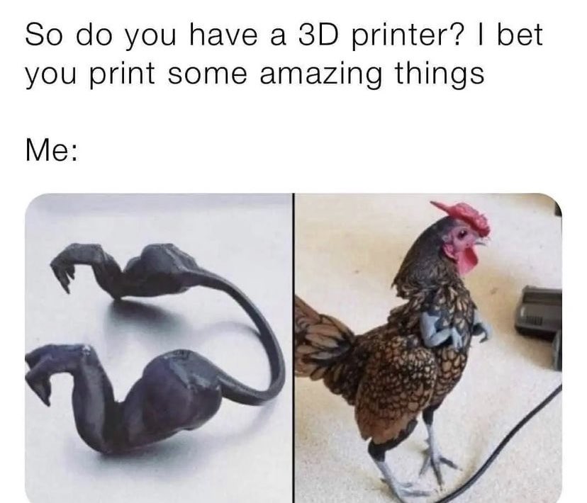 Fablab_StationA's tweet photo. 🤣 Discovering the pimp my chicken movement 🐔
#3dprinting #chickenwitharms 

https://t.co/pxW0wjt7oq https://t.co/wvmIOGKZi3