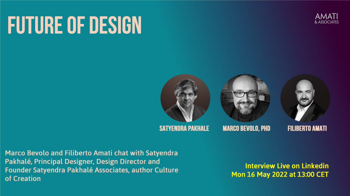 Future of Design
Event by Amati &amp; Associates
Mon, May 16, 2022, 1:00 PM - 2:00 PM 
 
#future #design #designer #SatyendraPakhaleCultureofCreation #SPmonograph <a href="/nai010/">nai010 publishers</a>  #threebooksinabook #design #architecture #satyendrapakhalé