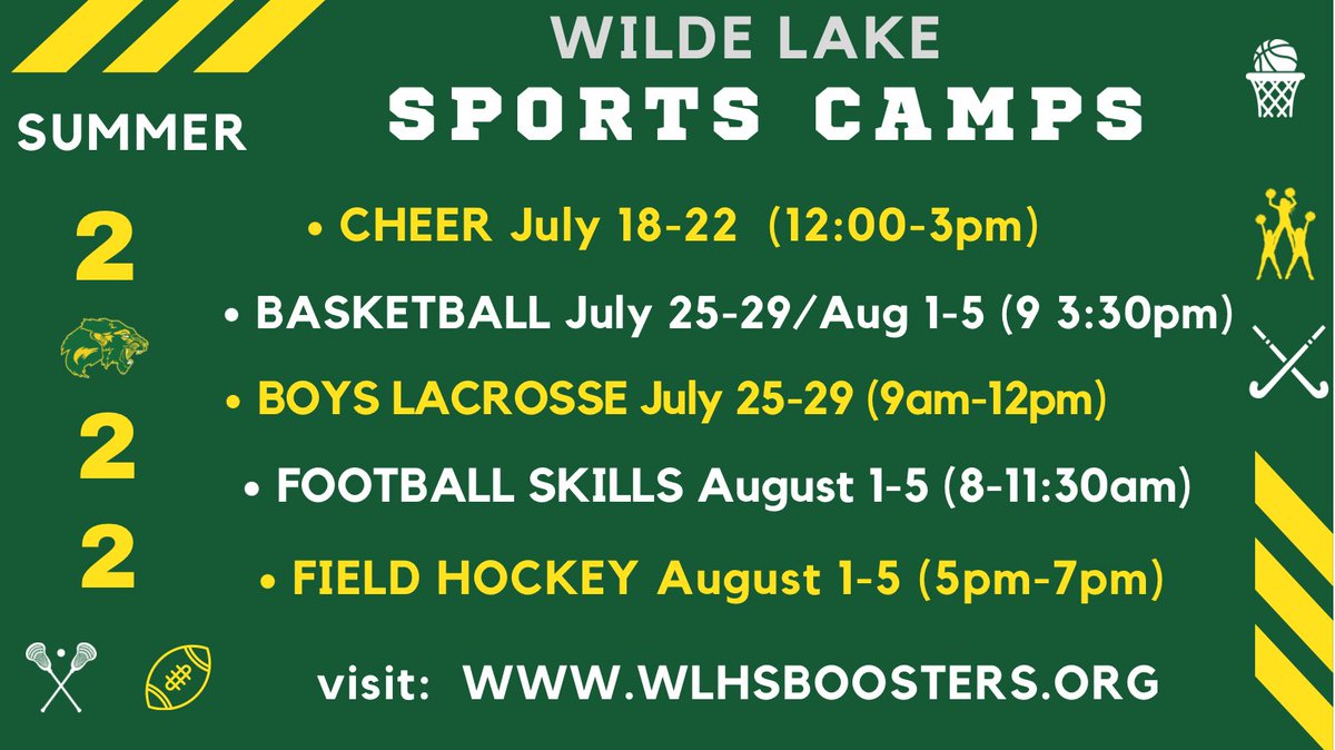 wlhs_boosters's tweet photo. Wilde Lake Summer Sports Camps! For more details and to register, visit the SUMMER CAMPS tab at https://t.co/BBzHZ2cBnv https://t.co/TFEbbqQgTV