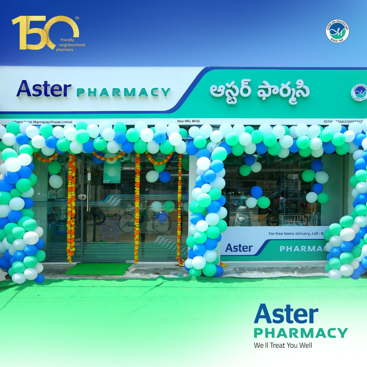 pharmacy_aster's tweet photo. Aster Pharmacy, your friendly neighbourhood pharmacy celebrates the launch of its 150th store &amp; continues to get closer to you.

We warmly welcome you to our 150th store at H. No. MIG-3135, New MIG, Tellapur Village, Ramachandrapuram Mandal, Hyderabad.
#AsterPharmacy  #150thstore https://t.co/aTSKcp1exA