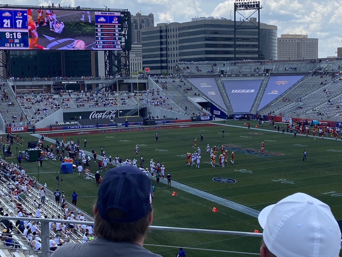 BashBaseball's tweet photo. Taking in the @USFL 🏈 Sunday morning game @USFLStallions v @USFLStars at  @ProtectiveStdm with wifey❤️! #GiddyUp 🐎 #USFL 🏈 #SundayFunday https://t.co/h6aumUuc2K