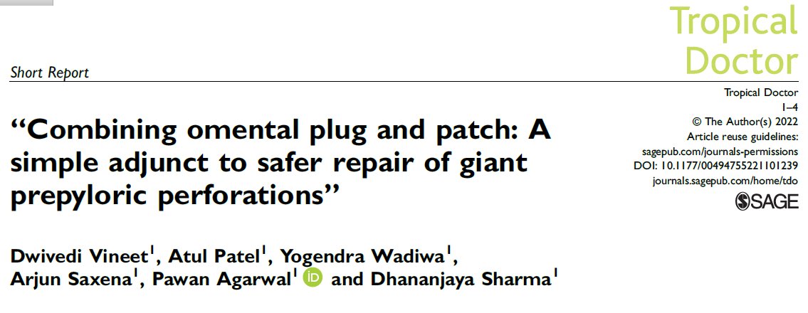 Dhananjayasha19's tweet photo. Giant prepyloric perforation (size >2 cm) is a challenging surgical problem. A combination of omental plug and patch techniques provides double protection against leakage. Such a simple and effective idea! https://t.co/YKhwizFfCQ