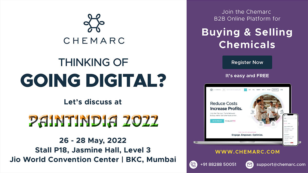 chem_arc's tweet photo. We invite you to our Stall P18 at Paintindia 2022, India’s proud global event for the paints, coatings, inks, construction chemicals, adhesives and sealants industry.
#ChemicalIndustry #BuySellChemicals #PaintIndia #PaintExpo #Chemarc #GoDigital #GrowDigital #B2B  @PaintIndiaExpo https://t.co/iGMWOjMwmv
