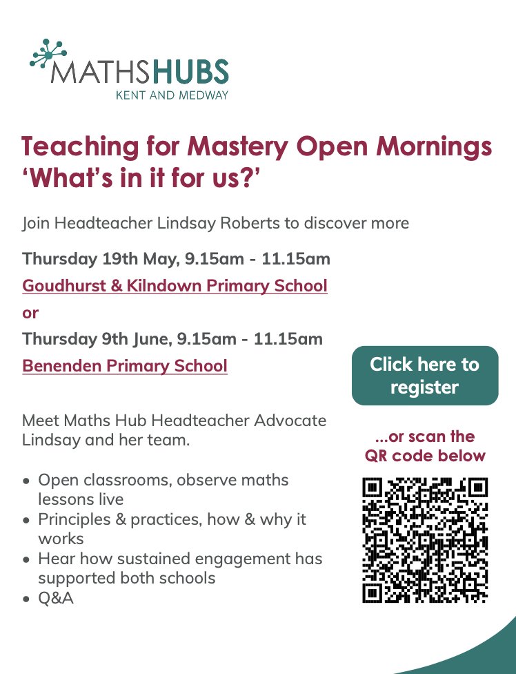 Kent and Medway Maths Hub (@kandmmathshub) on Twitter photo Free event!
primary teaching for mastery mornings with <a href="/benendenCEP/">Benenden Church Of England Primary School</a> <a href="/GandKPrimary/">Goudhurst & Kilndown</a>
find out all you need to know!
drive.google.com/file/d/1hy9l9o…
Questions? info@kandmmathshub.org.uk
@KAHeadteachers <a href="/melamedway/">Medway Educational Leaders Association</a> <a href="/TheEdPeople/">The Education People</a> <a href="/tg_tsh/">Thames Gateway TSH</a> <a href="/kent_tsh/">Kent Teaching School Hub</a> Free event!
primary teaching for mastery mornings with <a href="/benendenCEP/">Benenden Church Of England Primary School</a> <a href="/GandKPrimary/">Goudhurst & Kilndown</a>
find out all you need to know!
drive.google.com/file/d/1hy9l9o…
Questions? info@kandmmathshub.org.uk
@KAHeadteachers <a href="/melamedway/">Medway Educational Leaders Association</a> <a href="/TheEdPeople/">The Education People</a> <a href="/tg_tsh/">Thames Gateway TSH</a> <a href="/kent_tsh/">Kent Teaching School Hub</a>