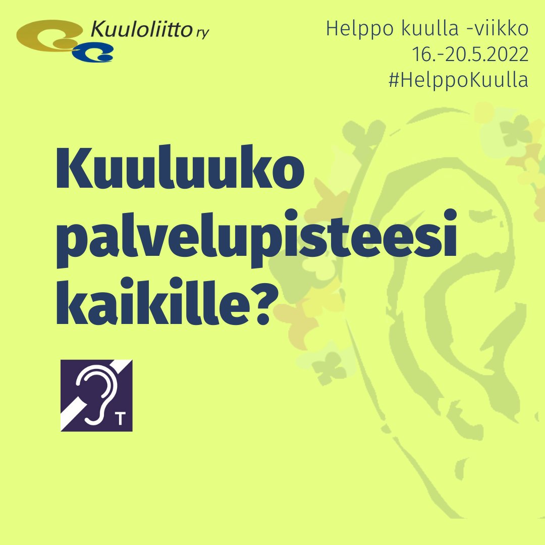 Käynnistämme #HelppoKuulla-viikon haastamalla hyvinvointialueet pitämään huolta palvelupisteidensä esteettömyydestä!

Palvelupistesilmukan avulla huonokuuloinen saa asioidessa puheesta selvää, eikä yksityisasiat leviä muille tilassa oleville.

Kuuluuko palvelupisteesi kaikille?