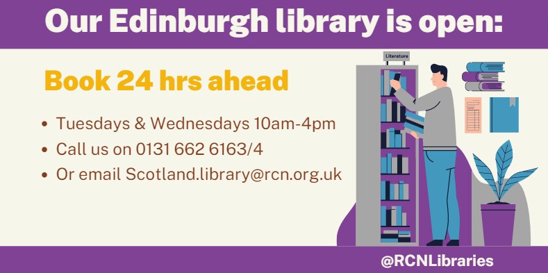 RCNScot's tweet photo. We're pleased to announce our Edinburgh Library has now reopened on Tuesdays & Wednesdays to members! Call๐or email๐ฉus to book ahead. We can't wait to see you๐ #YourRCNLibraries #RCNLibScot https://t.co/NWKsr5EpUm