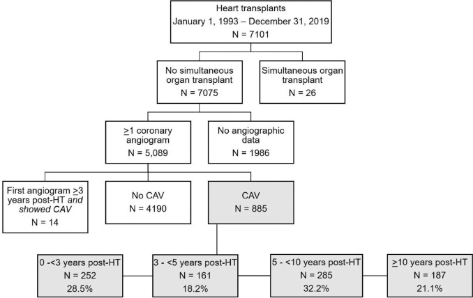 Is early cardiac allograft vasculopathy (CAV) more aggressive than later CAV in Peds HT? Later onset CAV was associated with improved 5-year graft survival, but similar and poor long-term outcomes.  @makhoury   @jen_conway1  @PHTSociety   bit.ly/3Fx6waV