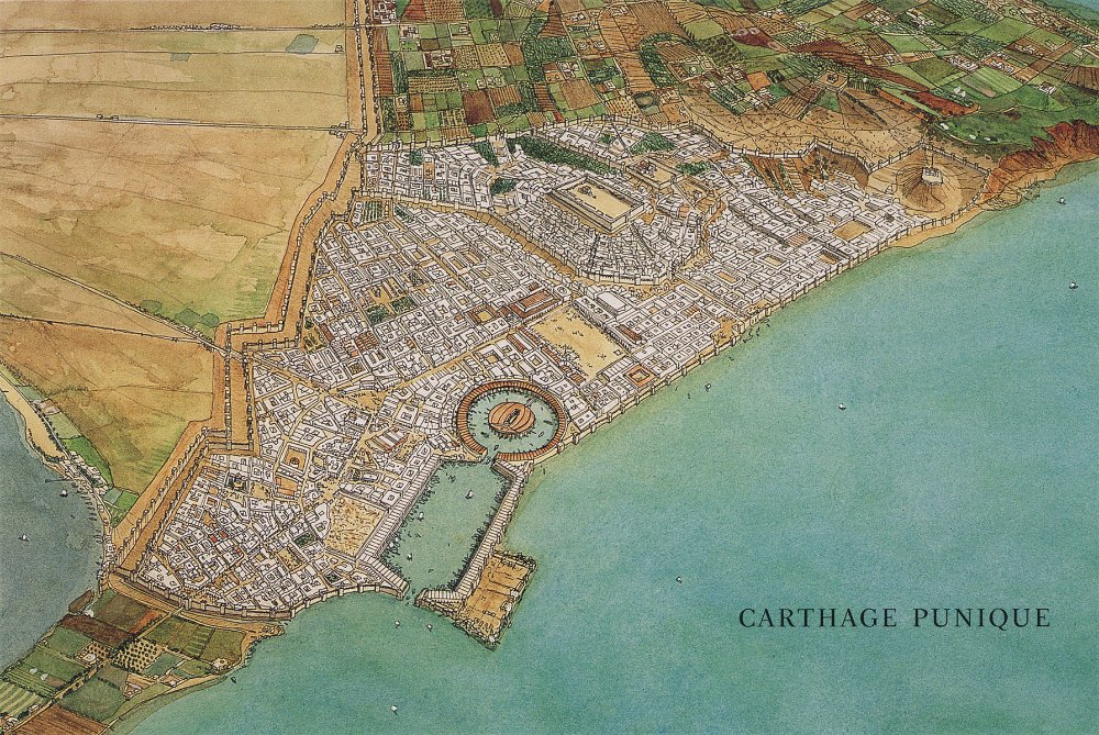 vintagemapstore's tweet photo. Illustration - Aerial view of Punic Carthage in Tunisia. https://t.co/RMllJSUomQ