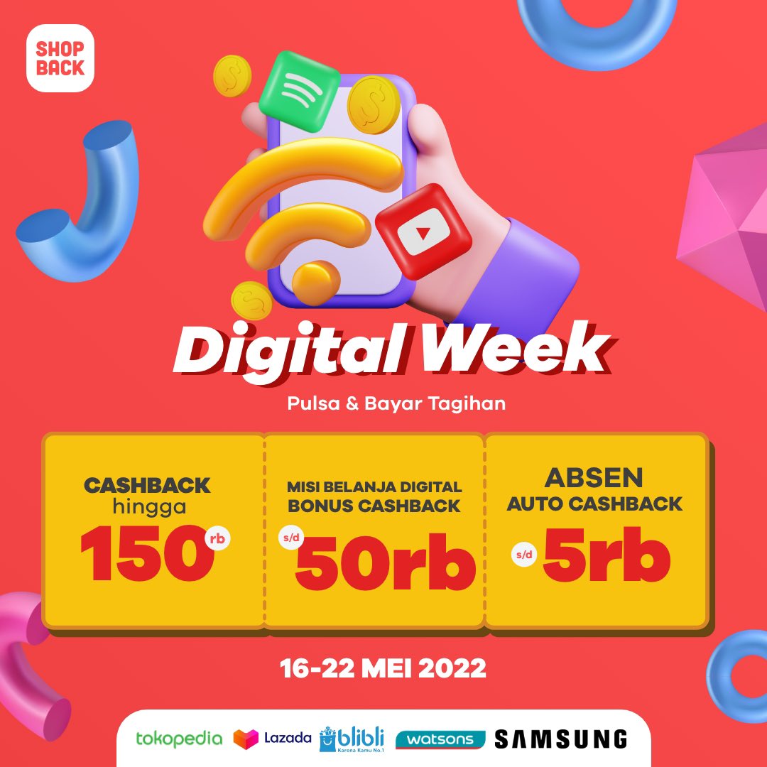 ShopBackID's tweet photo. Gajian masih lama tp udah musti bayar tagihan? Bayar aja pake promo Digital Week lewat ShopBack😍
Dapetin cashback s/d 150ribu! Ada juga misi belanja digital dgn bonus cashback s/d 50ribu🤩
Download sekarang: https://t.co/Eph34EDhiP
#ShopBack #MulaidariShopBack
#PromoCashback https://t.co/azgWgR34Ur