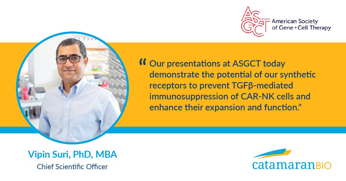 CatamaranBio's tweet image. We're looking forward to presenting new data at ASGCT today supporting novel engineered CAR-NK cell therapies for treating solid tumors.
#ASGCT22
catamaranbio.com/catamaran-news…