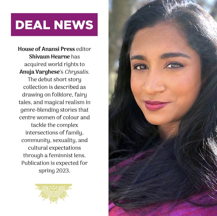 Anuja_V's tweet image. SOME NEWS! Thrilled to announce that my debut short story collection will be out in the world Spring 2023! 
So grateful to @shivhearne and @HouseofAnansi for making this dream come true!