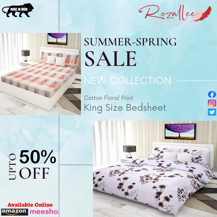 SUMMER SPRING SALE
New Collection
Cotton Floral Print King Size Bedsheet
Flat 50% Off
Available online on Amazon, Meesho
.
For Trade Enquiry
Rozallee Home Comfort
WhatsApp:+918178397297
#rozallee #bedsheet #cotton #designs #printed #floral #floralcotton #bedsheetdesign