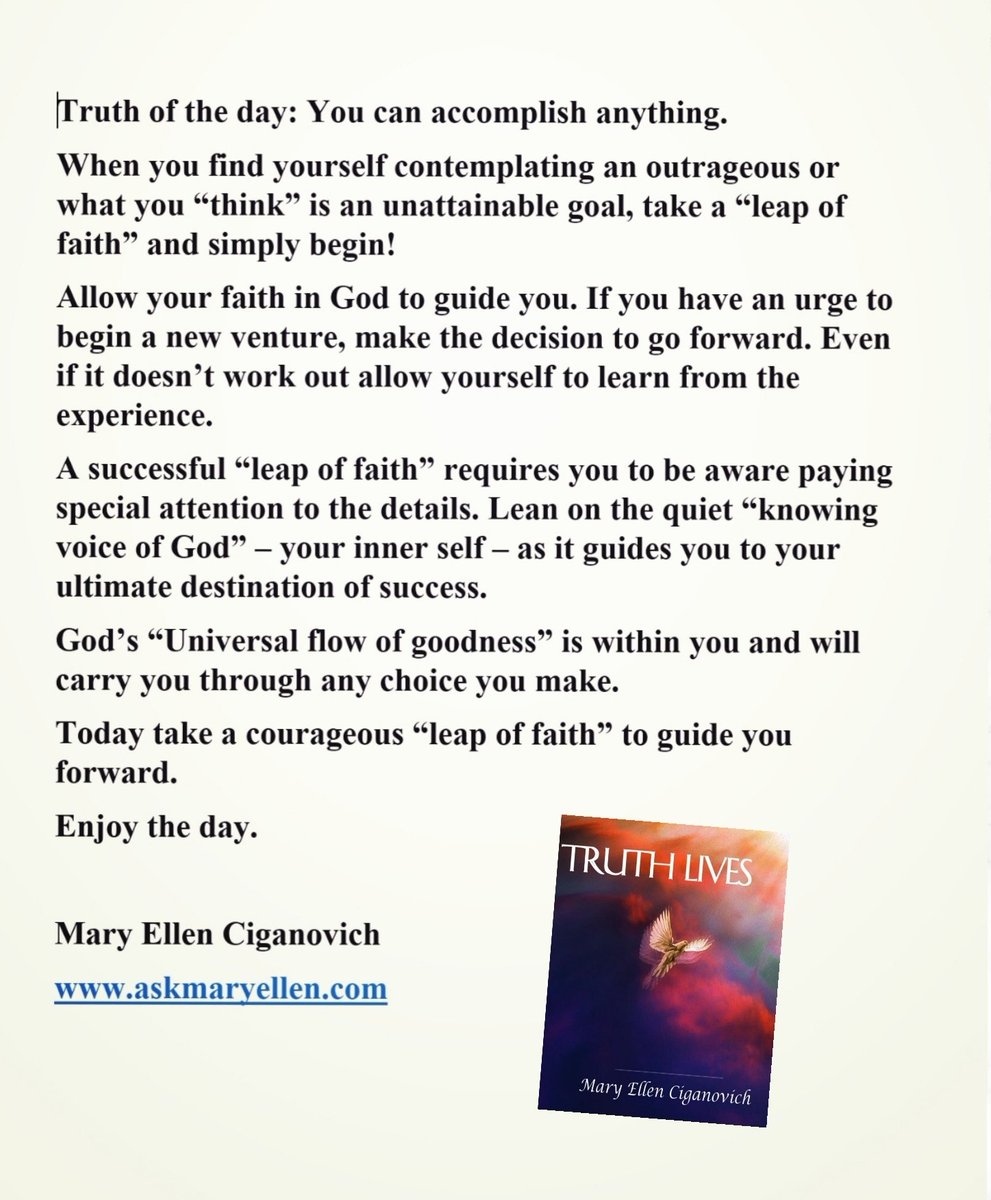 askmaryellen's tweet photo. Truth of the day: You can accomplish anything. #truthoftheday #Truthtweets #inspirationaltweets #dailydevotionals #youcandoanything #wisdomtweet #askmaryellen Truth Lives https://t.co/O5zd8VYmVG https://t.co/EIqsy09Uvu