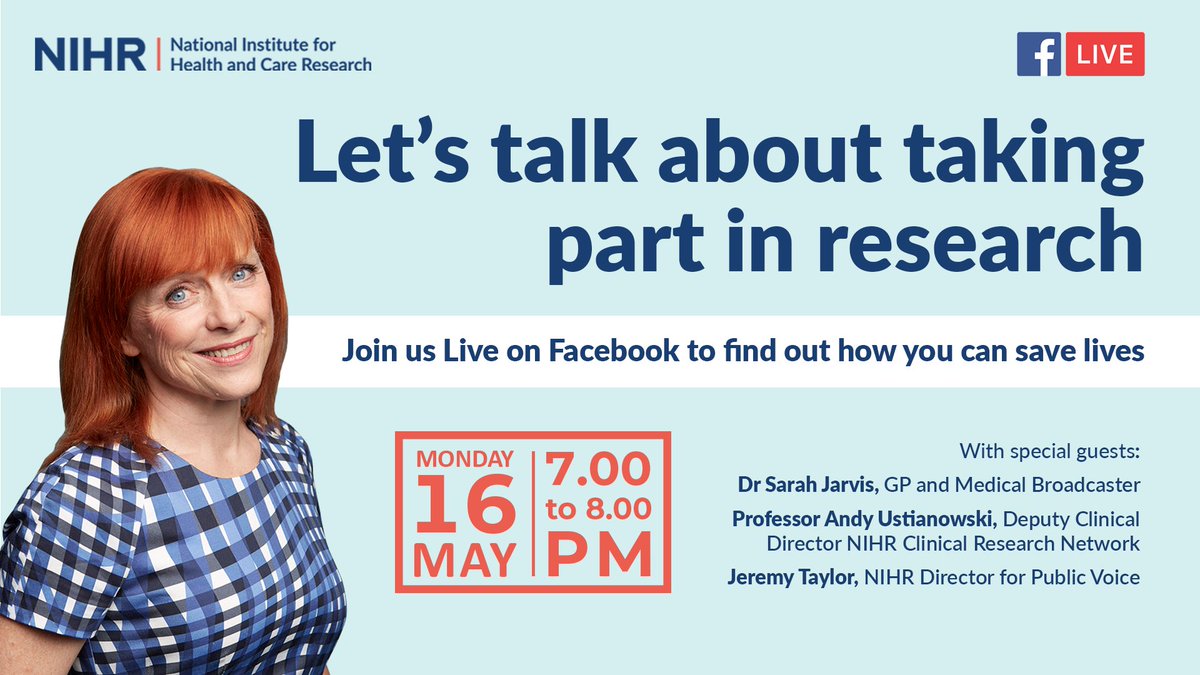 SouthamptonCRF's tweet photo. The annual @NIHRresearch Be Part of Research campaign is launching today with a Facebook live event. You can join here: https://t.co/xBorTd3vyT This year’s theme is TrialBlazers, celebrating volunteers who choose to #BePartOfReseach https://t.co/KQSVNEHQhH