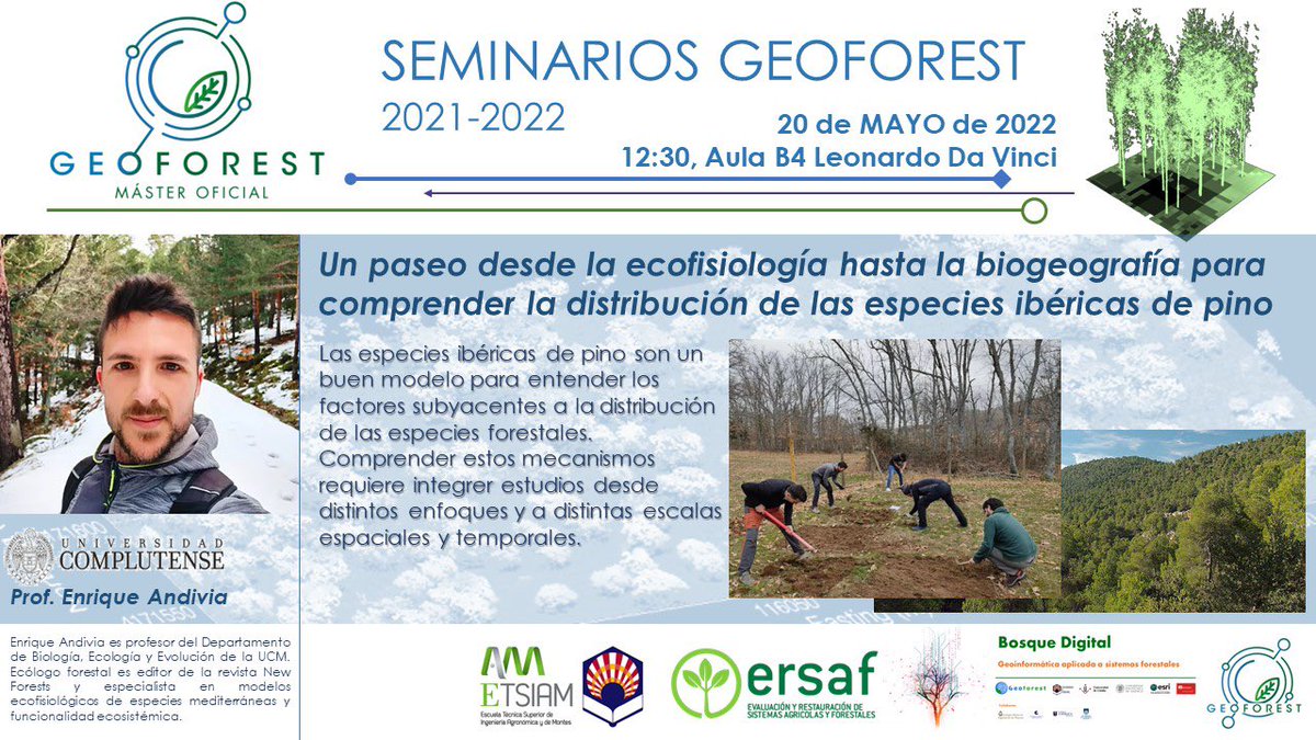 ETSIAMCordoba's tweet photo. 🗣Seminario @MsterGEOFOREST Contará con la presencia del profesor de la @unicomplutense  @KikeAndivia

🗓 Viernes 20 de mayo. 12:30. Aula B4 edificio Leonardo Da Vinci #MásteresETSIAM #forestal #geoforest @ersaf_uco @Univcordoba https://t.co/molqTamGZI
