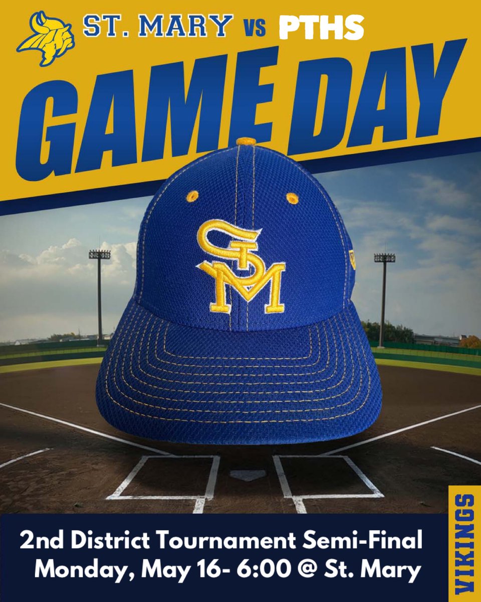 Tonight is the night‼️Bring your friends and family to support our Vikings as they take on <a href="/PaducahBaseball/">PT Baseball</a> in the ⚾️ 2nd district semifinals! <a href="/stm_vikings/">St. Mary Viking Boosters</a>
