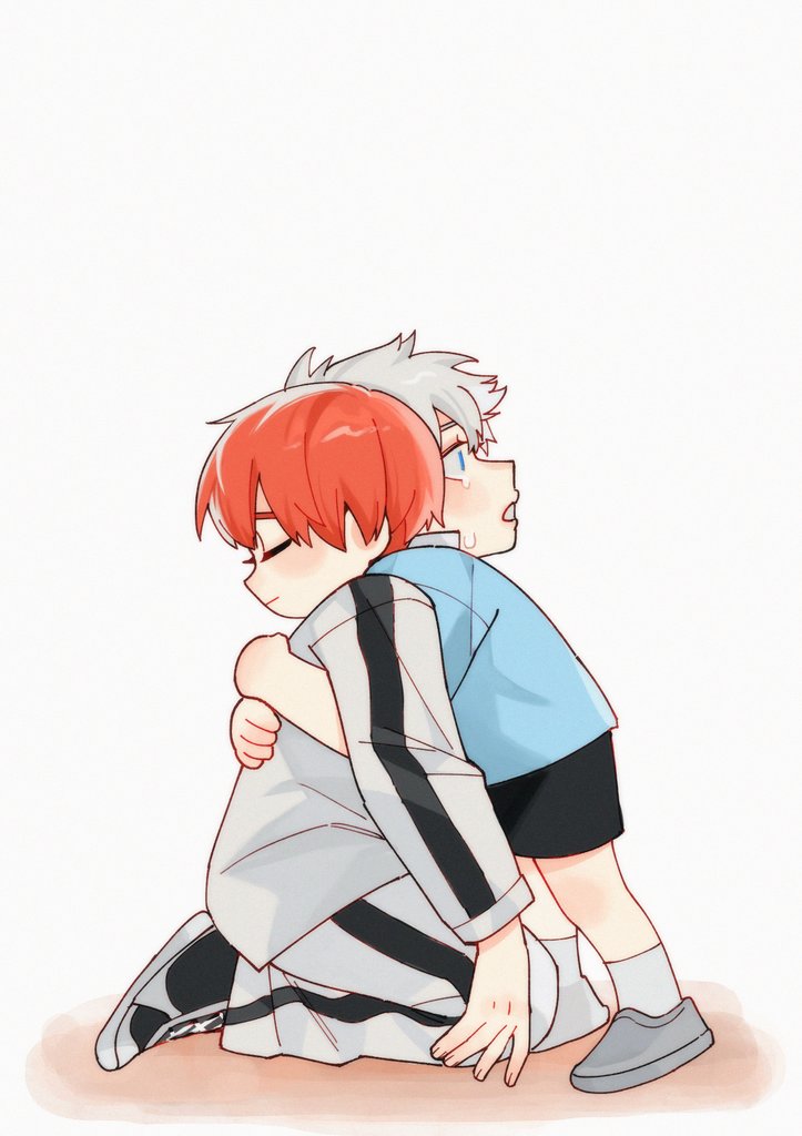 2boys multiple boys aged down male focus red hair closed eyes shorts  illustration images