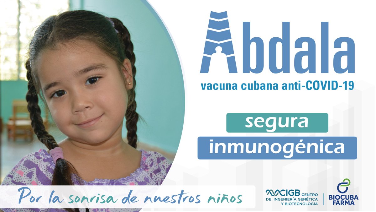 CIGBCuba's tweet photo. Características de la vacuna #Abdala:
- Plataforma tecnológica segura y bien establecida.
- Composición sencilla.
- Vacuna segura, inmunogénica, eficaz y efectiva.
- Segura e inmunogénica en población pediátrica.
- Amplio uso en estrategias de vacunación del @MINSAPCuba. https://t.co/XQWkZT9scp