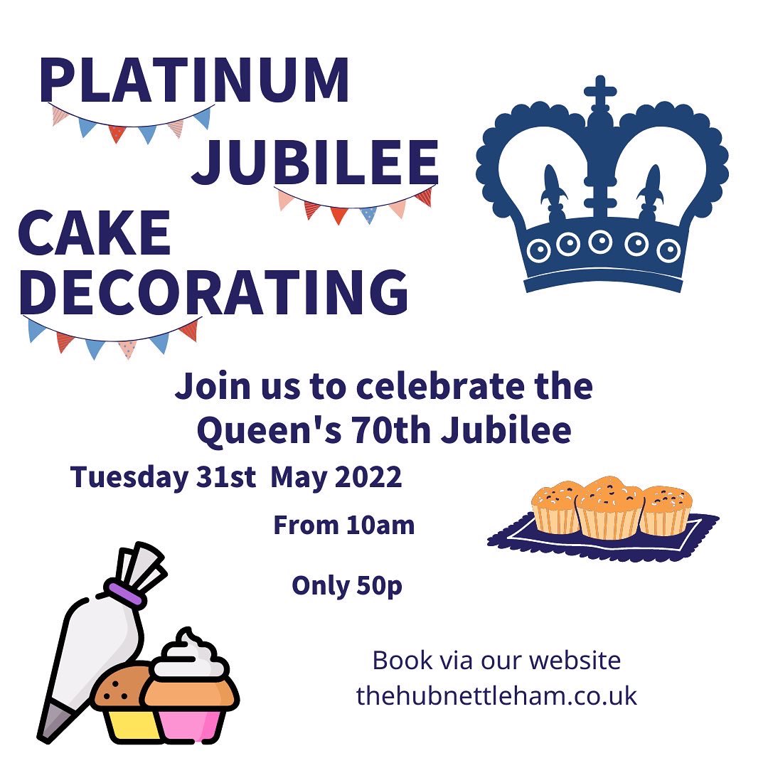 THEHUBNettleham's tweet photo. THE HUB shall be celebrating the Queen’s Platinum Jubilee with crafts and cake decorating! 
To get yourself booked in, head over to our website!
https://t.co/LeM0GWZ3jN 
#queensplatinumjubilee #crafts #cakedecorating  #family #community #nettleham #nettlehamcommunityhub #lincoln https://t.co/hNuCfR9D3F
