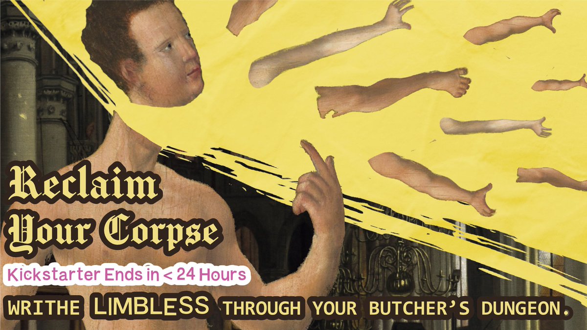 AndyCreates's tweet photo. It is time to ℜ𝔢𝔠𝔩𝔞𝔦𝔪 y𝔬𝔲𝔯 ℭ𝔬𝔯𝔭𝔰𝔢

Get your hands on this adventure 𝔴𝔥𝔦𝔩𝔢 y𝔬𝔲 𝔰𝔱𝔦𝔩𝔩 𝔥𝔞𝔳𝔢 𝔞𝔯𝔪𝔰 https://t.co/ZvmjlZ936z

#morkborg #Kickstarter #ttrpg #TTRPGs #osr https://t.co/XP3OdD9nSG
