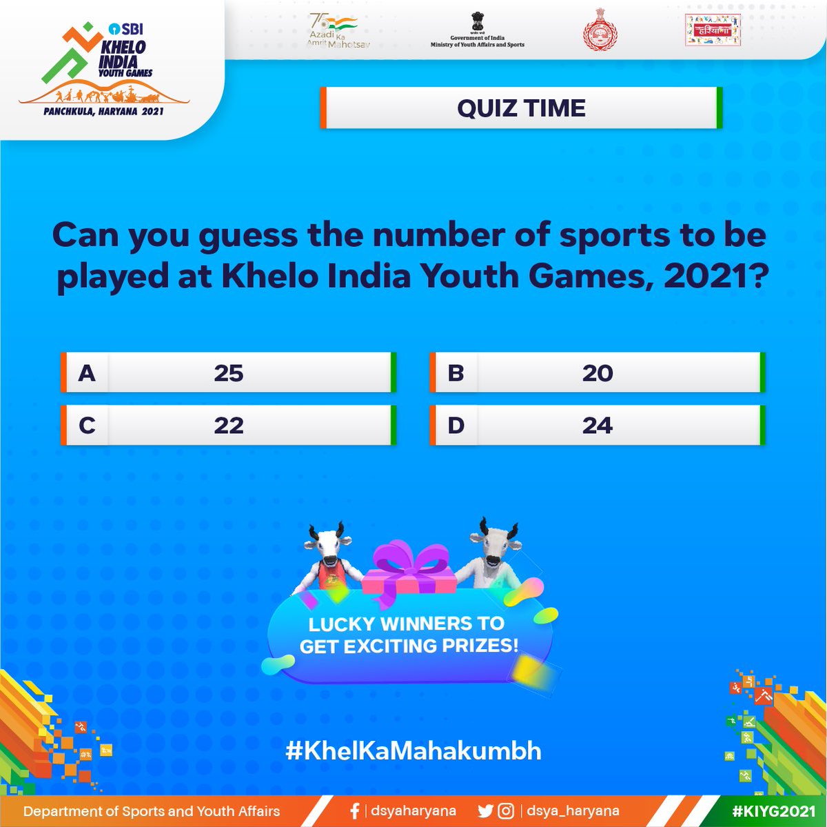 dsya_haryana's tweet photo. Be a part of the Khelo India Youth Games frenzy and stand a chance to win exciting prizes.🤩

Comment your answers and tag your friends! Something interesting awaits you.🎁

#KheloIndia2021 #HaryanaKiShaan #हरियाणामेंस्वागत #खेलकामहाकुंभ #QuizTime @kheloindia https://t.co/jwV2XbkLWd