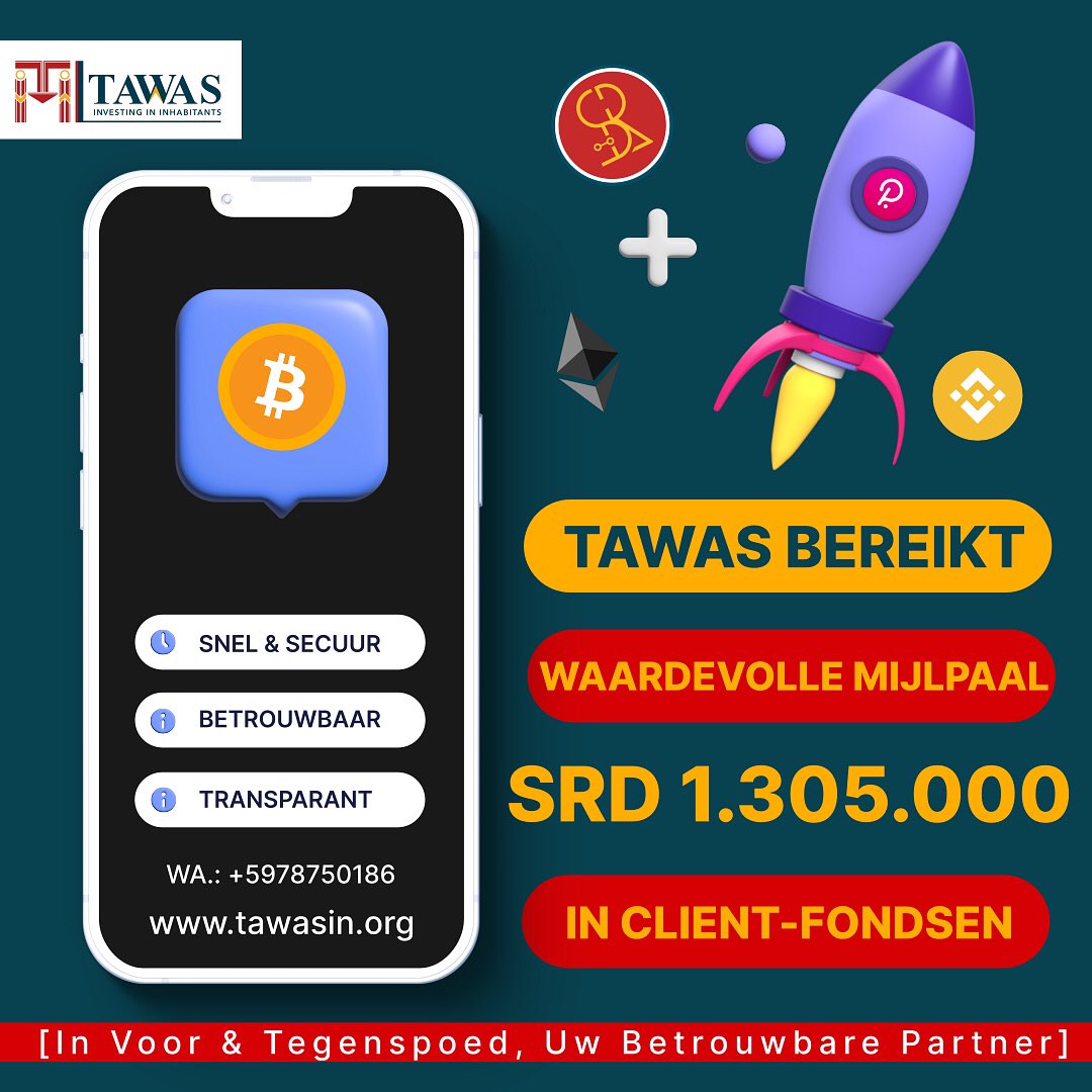 FoundationTawas's tweet photo. Interest in #Cryptocurrencies, #DEFI &amp; #FINTECH services is increasing, among parts of the #Suriname population. 
This interest is reflected in the growth of our Crypto-Fund. The #Fund has currently reached a value of $1,305,000 SRD, thanks to faith &amp; trust of our clients #btc https://t.co/3l2W7u4Hjn