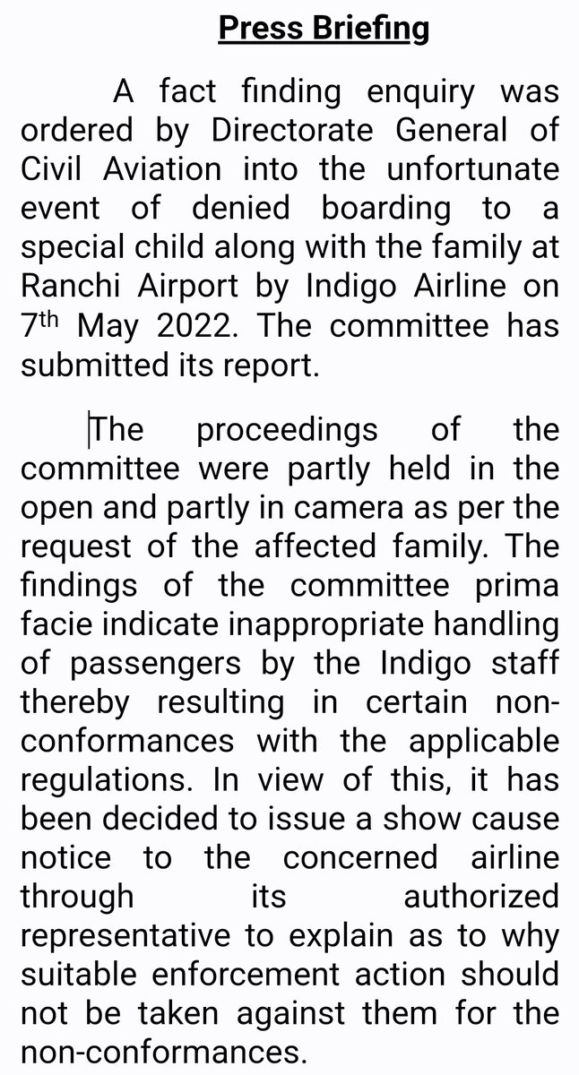 shukla_tarun's tweet photo. For all of @IndiGo6E and its CEO Rono Dutta's statements braving it out saying it was not wrong aviation regulator says the airline was at fault in handling special child.

Stinging commentary and a show-cause notice : https://t.co/4awScDSdm0
