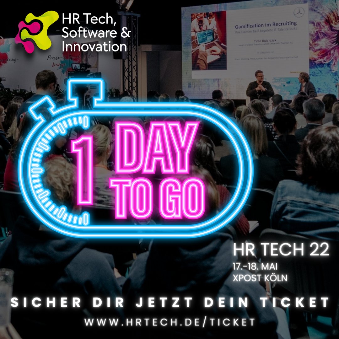 hrtech_de's tweet photo. 🏁ONE DAY TO GO🏁Morgen öffnen sich die Türen der 1. #HRTech22 für #HR Fachbesucher in der Kölner #XPost (17.+18.05.22). Erstmals werdet ihr eine hoch informative #HRFachmesse mit lockerer #Festivalstimmung erleben: https://t.co/84TLCECyUM 
👉Tickets: https://t.co/M32gSt4QTB https://t.co/PmVmHoQCrL