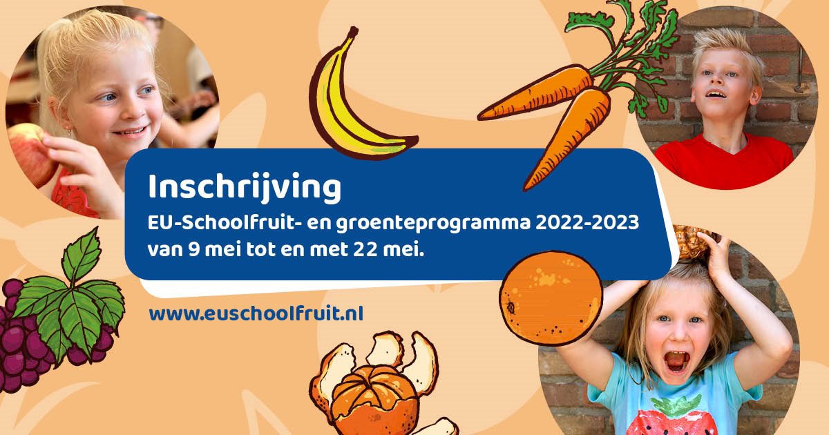 Inschrijven EU-Schoolfruit 2022-2023 t/m 22 mei!

Scholen die meedoen krijgen van 5 september 2022 t/m 10 februari 2023, drie porties gratis groente en fruit per week voor alle leerlingen. Kijk voor meer informatie en inschrijven op euschoolfruit.nl.