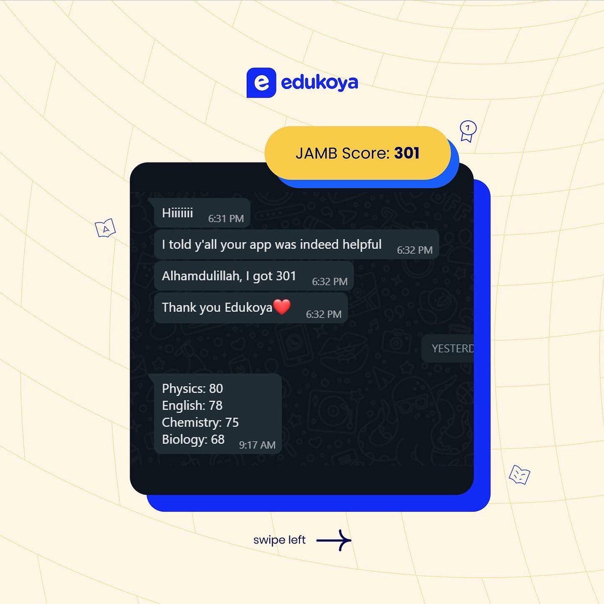 edukoya's tweet photo. We are super proud of our learners and weβre giving out prizesπ₯³
Share your #JAMB result with us to stand a chance to win!
#EdukoyaToppers #letsaceit #JAMBResult #JAMB2022 https://t.co/fUc3Y6y3k1