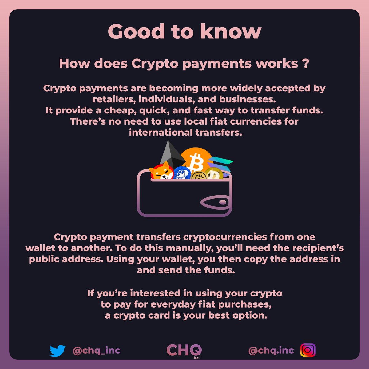 chq_inc's tweet photo. Good to know 💡

#Bitcoin #bitcoinbella #Bitcoin2022 #Ethereum #ETH #BlockchainGaming #NFT #NFTGiveaway #NFTs #NFTCommumity #cryptotrading #cryptocurrency #CryptoNews #follo4folloback #FolloMe #follobackforfolloback #cryptopayments https://t.co/7FmRCj8lAj