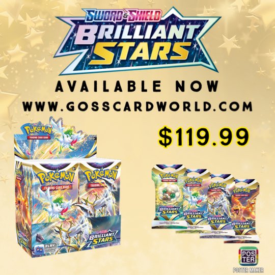 GossCardWorld's tweet photo. Pokémon Brilliant Stars RESTOCK!! Check out the website below! 

https://t.co/7nXQZaCqb9 https://t.co/VFSuZYJGqi