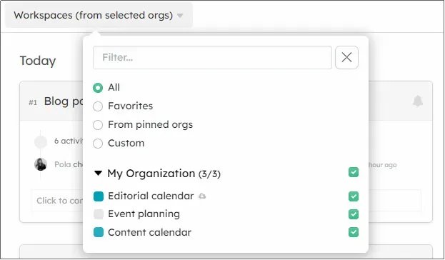 kantreeapp's tweet photo. #KantreeTips: With My Work, it’s easier than ever to filter workspace views. 😎 At the top of the page - in the inbox, agenda, and your cards - you can choose to display information from all or select workspaces, e.g. only from your favorites. #projectmanagement #hybridwork https://t.co/165z6seSmw