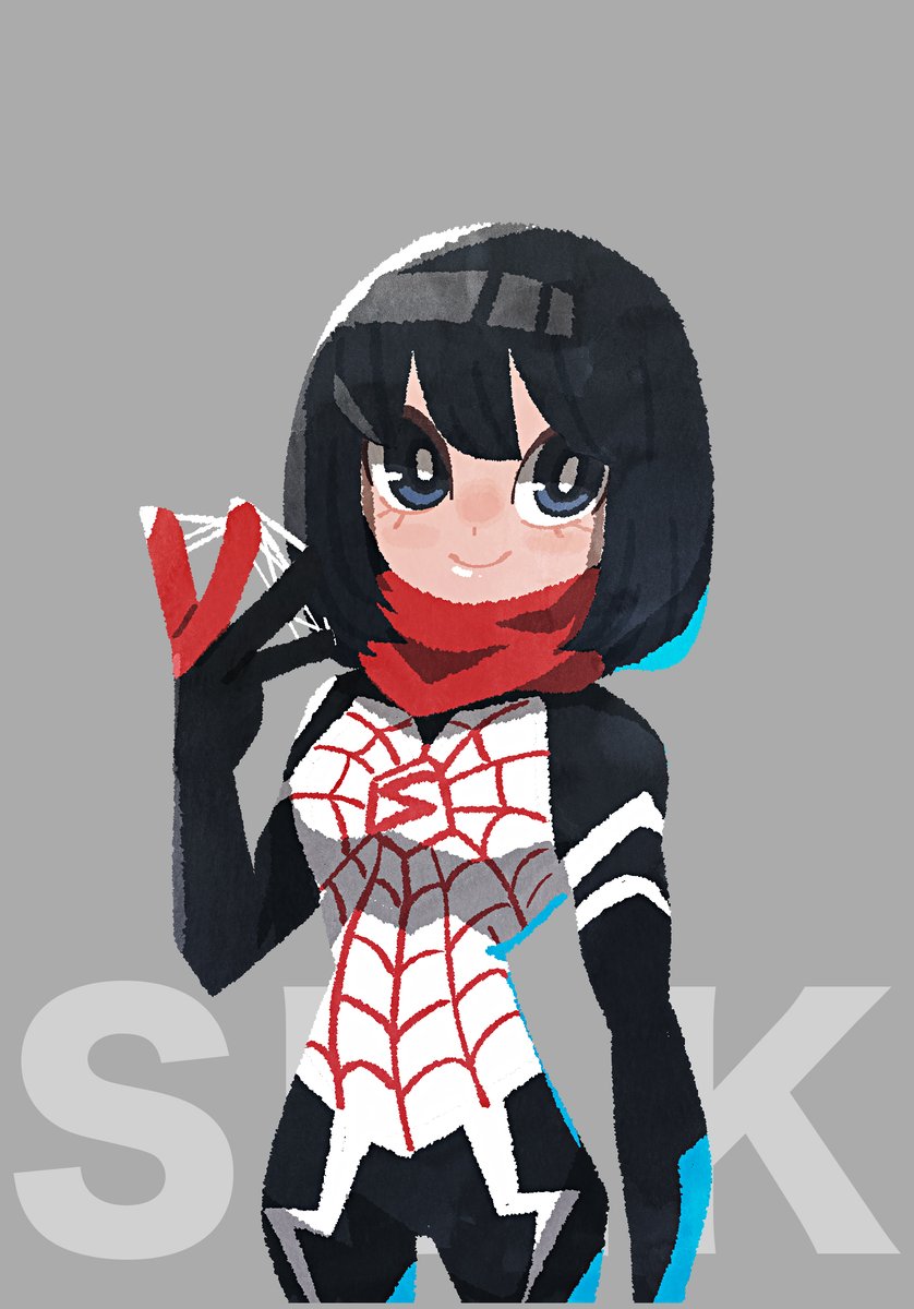 1girl solo animification black hair smile mask superhero  illustration images