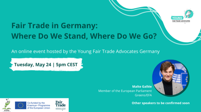 FairTradeFTAO's tweet photo. 📆Mark your calendar!
On Tuesday 24/05, at 5pm CEST

Join the German Young Fair Trade Advocates to discuss the current state of Fair Trade in Germany as well as in Europe, and where things might be headed!

Register here 👉https://t.co/8VY6CYZqo1
#YFTA #EUWISE #ErasmusPlus https://t.co/2pFRXTR6Bf