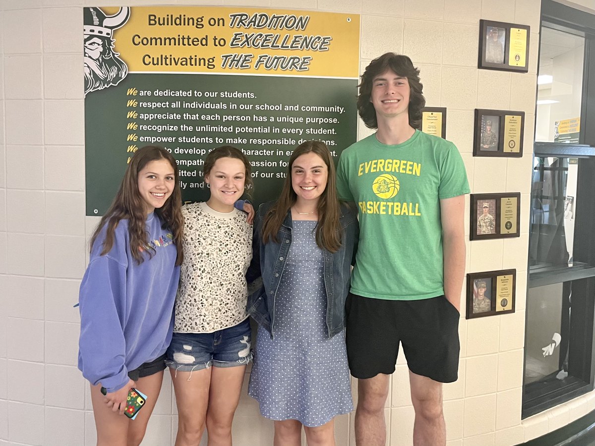 Congrats to Annabelle, Rebekah, Lucie, &amp; RJ for being chosen by the EHS staff for demonstrating EMPATHY in various ways at EHS! These  EMPATHETIC Vikings (and their nominating teachers) will be rewarded with a Chick-Fil-A lunch on TODAY! @foreverGreen <a href="/evglocalschools/">Evergreen Schools</a>
