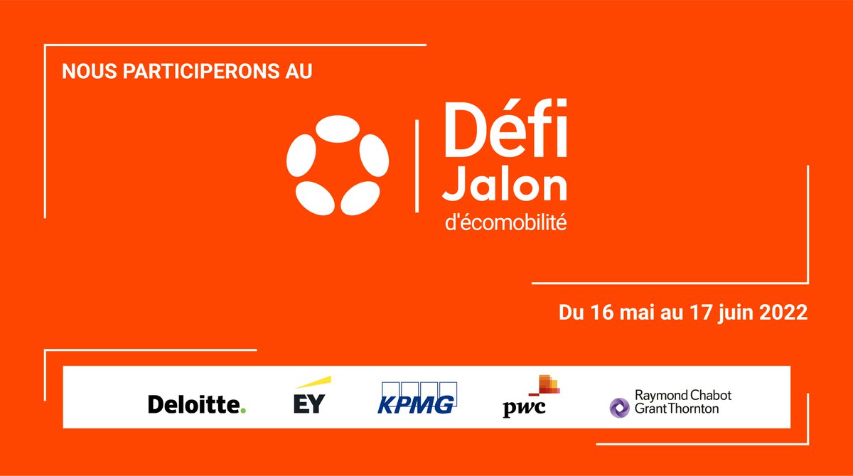 C’est avec grand plaisir que nous vous annonçons que <a href="/DeloitteCanada/">Deloitte Canada</a>, <a href="/EYCanada/">EY Canada</a>, <a href="/PwC_Canada/">PwC Canada</a>, <a href="/KPMG_Canada/">KPMG Canada</a> et <a href="/RCGT/">Raymond Chabot Grant Thornton</a> participeront au #défijalonécomobilité pour comprendre et transformer ensemble les habitudes de déplacement liées au travail et utiliser des modes durables. #jalon