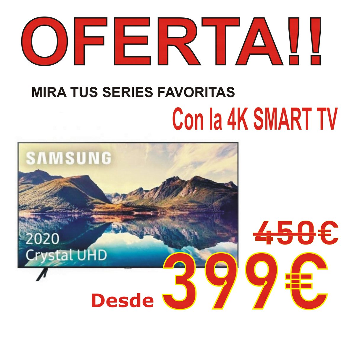atipecomputers's tweet photo. Oferta!!🥳

Mira tus series y peliculas favoritas de la mejor forma posible con esta TV SAMSUNG. 🔥

399€
@atipecomputers 
#smarttv #netflix #ofertas #wifi6 #Gaming #informatica #acertijos #bitcoin #cripto #videojuegos #actualizate #atipe #tiendainformatica #cantabria #santander https://t.co/nHR2OUCLgo