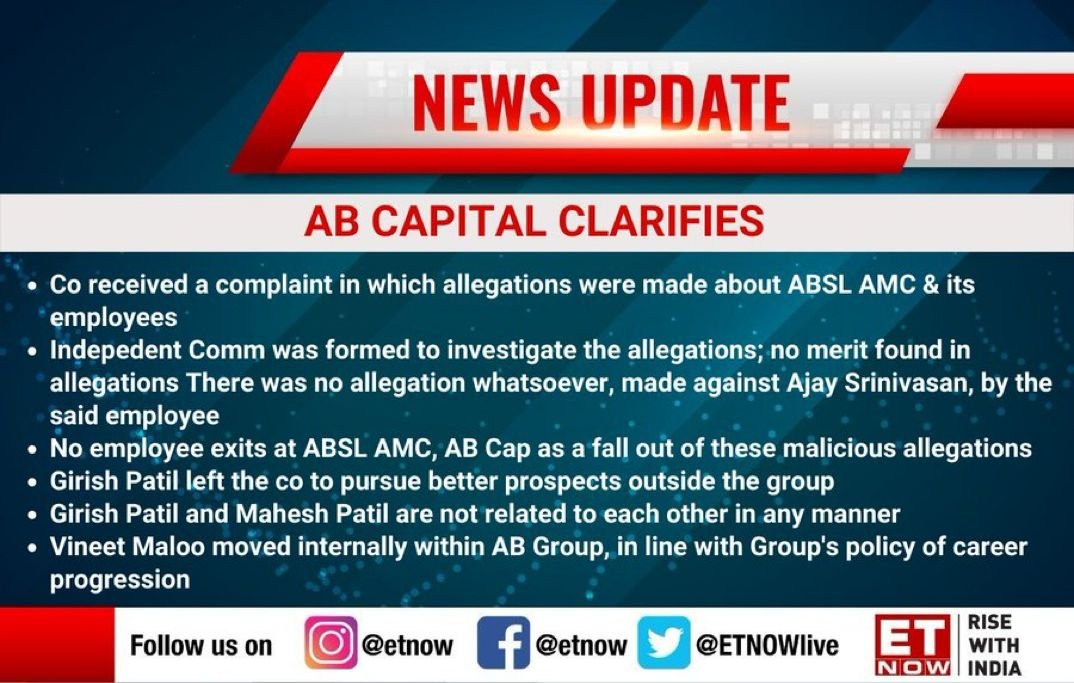 UnlistedXChange's tweet photo. Another MF Issue?....
AB Capital Issue in Media & Clarification by AB Capital.
#ABCapital #ABAMC #AdityaBirlaAMC #AdityaBirla #AdityaBirlaCapital https://t.co/TJS4Rhbhsu