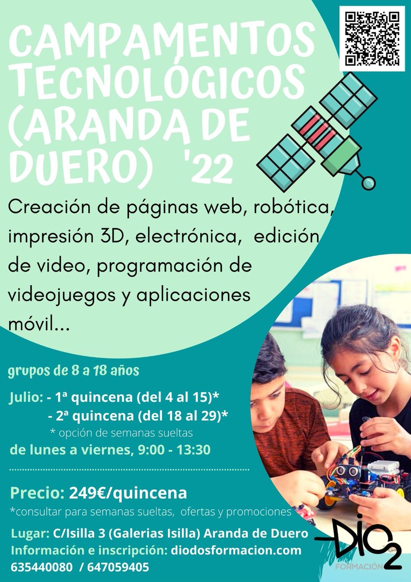 CC_Isilla's tweet photo. Campamentos tecnológicos en @diodos_formacion ¡no te quedes sin tu plaza! 
💻🖱🕹
Haz que tus hijos pasen el verano aprendiendo en #Arandadeduero https://t.co/4fxWnk8new