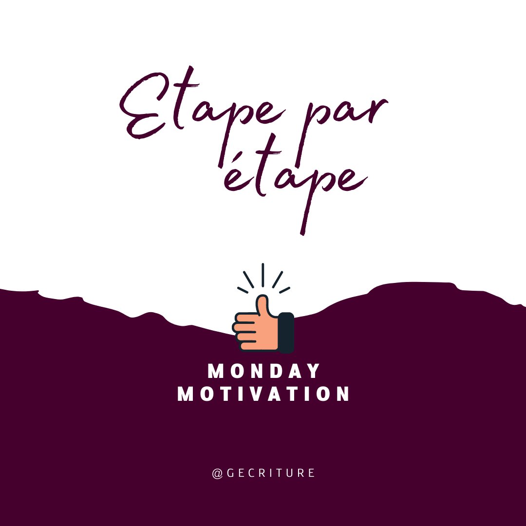 GEcriture's tweet photo. #MONDAYMOTIVATION 💪

Step by step... Le fameux étape par étape qui te permet d'accomplir tous tes objectifs ! Et oui, écrire un roman, ça passe par différentes étapes qu'il te faut franchir pour arriver au point final. https://t.co/rjvaM5J7Ye