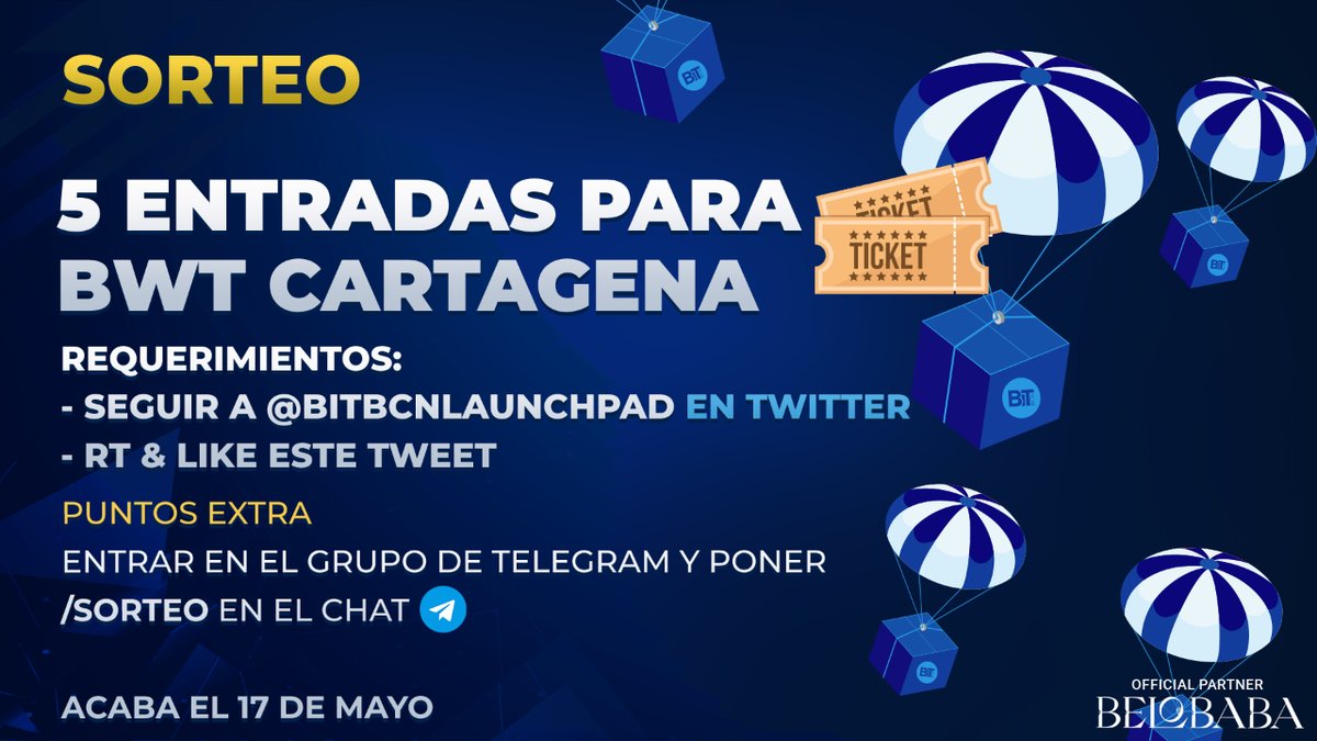 🪂 SORTEO OFFICIAL 🪂

5 ENTRADAS PARA @Blockworldtour Cartagena del 19 y 20 de Mayo.

Uno de los mejores eventos Blockchain 🔝

Grupo de Telegram: t.me/bitbcnlaunchpad

Los requisitos y la información en la imagen 👇

#airdrop #sorteo #crypto #cartagena #bwt #token #launchpad